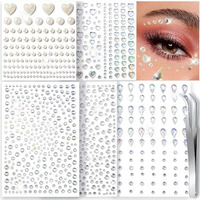 Maycreate Face Rhinestones For Makeup, Self Adhesive Face Gems, Pearls Rhinestone Stickers Face Jewels, Raindrop Heart Face Crystal Stone With Tweezer For Diy Crafts (Assorted Sizes & Shapes)