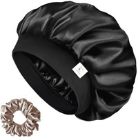 Silk Bonnet For Hair - Adjustable Cap For Sleeping, Satin Bonnet For Curly Hair With Soft Jersey Fabric Band, Stylish And Comfy For Men And Women (Black)