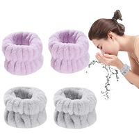 Maycreate 2 Pairs Spa Wrist Band For Women, Face Wash Wristband Hand Band For Women Girls, Super Absorbent Skincare Facial Wrist Towel Band For Face Washing, Yoga, Fitness (Purple+ Gray)