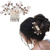 Temperia Hair Accessories For Women's & Girls - Stylish Artificial Flowers & Crystal Pearls Bun Juda Bridal Brooch For Hairstyle & Decoration - Pins & Clips For Style Of Bride (Pink & White)