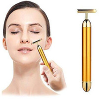 Zyllenza 24K Gold Massager Electric Vibration Energy Beauty Bar Facial Massage For Roller Waterproof Face Skin Care T-Shaped Anti Wrinkle For Forehead, Cheek,Neck,Clavicle Arm Leg