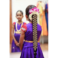 Vama Fashions Traditional Classical Maggam Work Hair Choti Pulajada Paranda Ornaments Bharatanatyam Poola Jada Jadai Alangaram Kuchipudi Savaram For Kids Girls, Golden