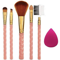 Ay Makeup Brush Set Of 5 And 1 Makeup Sponge Puff (Colour May Vary) | Face And Eye Makeup Brushes Set | For Cream, Liquid And Powder Formulation |