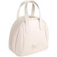 Welpel Leather Travel Cosmetic Bag For Women - Waterproof Makeup Organizer With Handle, Portable Toiletry Bag For Daily Essentials, Skincare, And Beauty Accessories - Compact, Stylish Design (White)