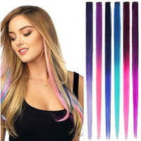 Hair Extensions, Fapiwen 6Pcs Hair Streak Colored Extension, Wig For Women, Hair Extension Clips For Women, Wigs Long Straight Rainbow Color Hair Extensions For Kids Girls In Festival Party