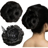 Temperia Hair Accessories For Women Stylish - Juda Hair Buns Clip Extension For Women - Artificial Fake Hair Donuts Bun Maker - Black