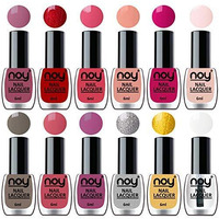 Noy Glossy Finish Nail Polish 12 Pcs Set Colors For Every 6Ml Each(Top Coat, Golden, Silver, Purple, Peach, Nude Grey, Nude, Magenta, Nude, Peach, Red, Mauve)