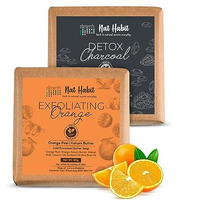Nat Habit Exfoliating Orange & Detox Charcoal Butter Bath Soap With Cold Processed For Scar Reduction, Exfoliation, Tan Removal & Exfoliation (125G X 2, Combo)
