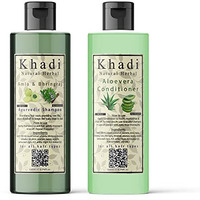Khadi Natural Herbal Amla Bhringraj Shampoo And Aloevera Conditioner Combo || Suitable For Hair Growth | Dry And Frizzy Hair - Controls Hair Fall Parben And Sls Free (200Ml Each)