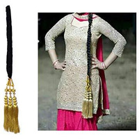 Vtn Women's Patiala Shahi Paranda/Parandi Traditional Hair Accessory Braid Tassles/Hair Extension/Choti (Black With Golden Color Hangings)