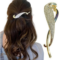 Insime Rhinestone Stone Hair Clips For Women Stylish | Sparkling Big French Barrette Hair Bun Clips | Fancy Metal Hair Clips Bun Accessories Korean Banana Hair Clip For Wedding