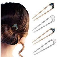 Maycreate 4Pcs Magic Grip Hair Pins For Women, Metal Bun Dtick For Hair Juda Pins For Hair Bun U Shaped Hairpin Vintage Hair Chignon Pins Hairstyle Bride Hair Accessories For Women Girls,Multi