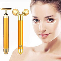 Concepta 2 In 1 Energy Beauty Bar Electric Vibration Facial Massage V Shape Roller Waterproof Face Skin Care T Shaped Anti Wrinkle Massager For Forehead Cheek Neck Clavicle Arm (Gold Colour)