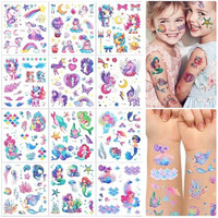 Maycreate 12 Sheet Glitter Temporary Tattoo Stickers For Girls Mix Cartoon Mermaid Unicorn Tattoo Stickers Waterproof Face Makeup Stickers Temporary Tattoo Stickers For Party