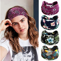 Proberos Wide Headbands For Women, Boho Bandeau Head Bands, Workout Head Wraps, Stretch No Slip Hair Wraps Pack Of 4 (Flower)
