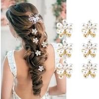 Elina 12 Pcs Korean Style Small Pearl Hair Mini Claw Clips With Flower Stylish Design Sweet Artificial Bangs Decorative Bead Accessories For Braid Wedding Women Girls Kids (12 Pieces)