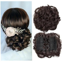 Hair Wala Short Double Combs Messy Curly Wavy Hair Extensions Bun Piece Up Do Drawstring Ponytail Clip In Comb Hair Extensions Chignon, Brown Color