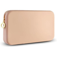 Inovera (Label) Makeup Brush Holder Pouch Case For Travel - Silicone Cosmetic Brushes Kit - Travelling Make Up Organizer Bag (Khaki)