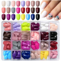 Massmot 24 Color Press On Nails Sets, 576Pcs Glossy Colored Straight Fake Nails, Full Cover Artificial Fingernails Acrylic Tips Manicure Design Decor For Women Girls Diy Nail (Short Oval Nails)