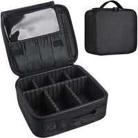 House Of Quirk Makeup Cosmetic Storage Case With Adjustable Compartment - Black(25X22X9Cm)