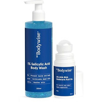 Be Bodywise 1% Salicylic Acid Body Wash (250Ml) & Underarm Roll On (50Ml) | 2% Lactic Acid, 1% Mandelic Acid | Prevents Body Acne, Odour & Pigmentation | Suitable For Sensitive Skin