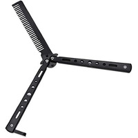Street27 Butterfly Comb Stainless Steel Folding Training Practice Comb Hair Styling Tools Balisong Comb Metal Comb For Professional Hair Salon Training Exercises & Beginner (Black)
