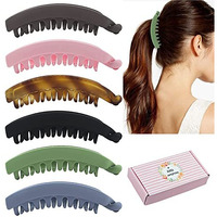 Birdware Imported Rubber Acrylic Stone Big-Size Banana Hair Clips For Women (Multicolour) - 6 Pcs