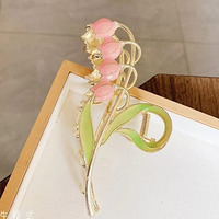 Gracious Mart Big Fancy Metal Non-Slip Hair Clip, Large Jaw Clips, For Women Thin Thick Curly Hair Clips Sparkly Hold Hair Jaw Clips Cute (Lotus Pink)