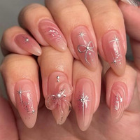 Nakhi 24 Reusable Artificial Fake Nail Set |Base Pink Peach Colour With Bow Design Glossy Nails | Lightweight & Long Lasting| Quick Fix For Festivals & Special Occasions