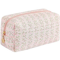 Maycreate Makeup Organizer Bag, Floral Prints Cosmetic Makeup Pouch Bag, Large Capacity Travel Toiletry Pouch For Women, Portable Soft Zipper Cloth Storage Bag - Pink, 20.5X9X9.5Cm