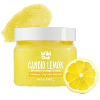 Wildoak Candid Lemon Shea Butter Sugar Body Scrub | 300Gm | With Collagen & Peptides | Tan Removal | Lightens Dark Area Like Neck & Elbows | Smoothen Bumpy Legs & Hands | Hydrating & Exfoliating Scrub