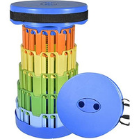 Ratava Outdoor Portable Folding Stool, Camping, Hiking, Fishing, Picnic Chair Seat Table, Round Foldable Stool For Kids Adults Home, Office, Garden, Traveling 1Pc (Blue Rainbow)