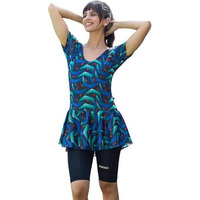 Rovars Women Poly Jersy - Polka Dots Frock Style Swimming Costume Half Sleeves - Half Length - Without Pads (Green; 2Xl)