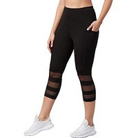 Blinkin Women's 3/4 Gym Wear Skinny Tights For Women With Mesh Insert&Side Pockets : Perfect For Active Wear,Yoga Pants&Workout - The Ultimate Gym Pants For Women&Girls(8160,Color_Black,Size_2Xl)