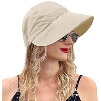 Palay Polyester Wide Brim Hat For Women Uv Protection Bucket Hat With Drawstring Closure Lightweight Quick Dry Cap For Women Solid Color Women Sun Cap For Travel, Cycling, Camping (Beige), Adjustable