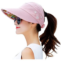 Alexvyan Polyester Sun Visor Hats For Women Uv Protection Wide Brim Summer Cap For Girls Hat Uv Protection Breathable Casual Beach Hat, Sun Protection Cap For Women (Pink), Large