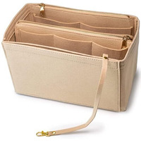 Handcuffs Women Purse Organizer Insert With Zipper Pocket | Felt | Tote Bag | Organiser | Handbags | Divider | Packing Cube | Travel | Makeup | Cosmetic | Storage - Beige