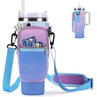 Hasthip Water Bottle Carrier Bag For Stanley 40/30 Oz Tumbler With Phone Pocket Water Bottle Holder With Strap Neoprene Water Bottle Pouch For Stanley Cup Accessories (Gradient Purple)