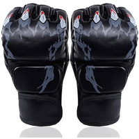 Proberos Boxing Gloves Black Print Mma Gloves With Adjustable Wristband, Breathable Fingerless Mma Gloves For Boxing, Muay Thai And Sparring Sessions, Punching Gloves (23*12Cm)