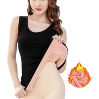 Hsr Womens Thermal Fleece Lined Underwear Tops Camisole Apricot Sexy Stretchy Slim-Fit Tank Top Warm Base Velvet Touch Layer Vest (Free Size) (Bust Size : 66 To 90 Cm) Stretchable