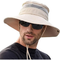 Alexvyan Polyester Black Round Crown Hat Sun Visor Hats For Men Wide Brim Summer Cap For Boys Uv Protection Breathable Casual Beach Hat, Safari Hat Sun Protection Cap For Gents., Large