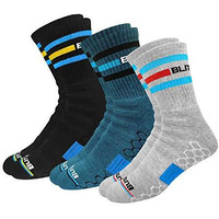 Blitzsox Cotton Mens Hi-Tech Performance Athletic Crew Length Socks (Tennis, Badminton, Running, Gym & Indoor Training), Pack Of 3 (Free Size, Grey, Teal, Black)