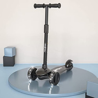 Baybee Alpha Kick Scooter For Kids, Smart 3 Wheel Kids Scooter With 4 Height Adjustable Handle, Runner Scooter With Led Pu Wheels & Brake, Skate Scooter For Kids 3 To 10 Years Boys Girls (Black)
