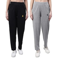 Mack Jonney Regular Fit Cotton Trackpant For Women (Pack Of 2)-D10_Blk_Mlg_002-Large, Multicolor