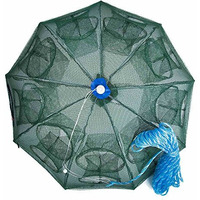 Proberos 16 Holes Folded Fishing Net With Buoy Ring 6M Rope, Fishing Trap For Catching Crab Shrimp Lobster Crayfish Crab Mesh Trap Fishing Net For River