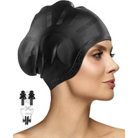 Latest Designed Long Hair Swim Cap,Waterproof Silicone Swimming Cap For Adult Woman And Men,Keeps Hair Clean With Ear Protector Fresh Long Lasting Silicone Made Waterproof Swimming Cap (Black)