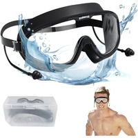 Proberos Big Frame Anti-Fog Swim Goggles With Uv Protection & Waterproof Earplugs For Men & Women, Leakproof Silicone Design, Adjustable Strap, Protective Case, Wide-Vision Clear Lens (Black)
