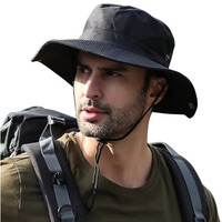 Massmot Polyester Sun Hat For Men, Wide Brim Summer Protection Cap, Round Cap For Men, Beach Fishing Hat For Hiking, Fishing, Gardning, Travel (Black),Free Size