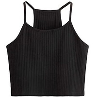Aahwan Cotton Solid Black Racerback Ribbed Slim Fit Tank Top For Women's & Girls' (208-Black-L)