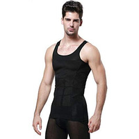 Wearslim Nylon Men's Casual Style Slimming Body Shaper Vest Shirt Abs Abdomen Slim Stretchable Tummy Tucker Vest (Black)-2Xl
